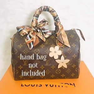 Silk scarf twilly And Gold/Neutral Bag charm